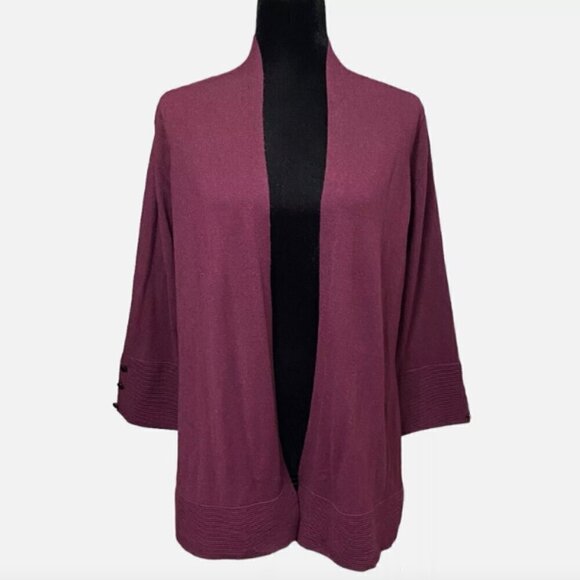 Evolution By Cyrus Ancho Chile Burgundy Myna Button Sleeve Open Cardigan Medium - Picture 11 of 12